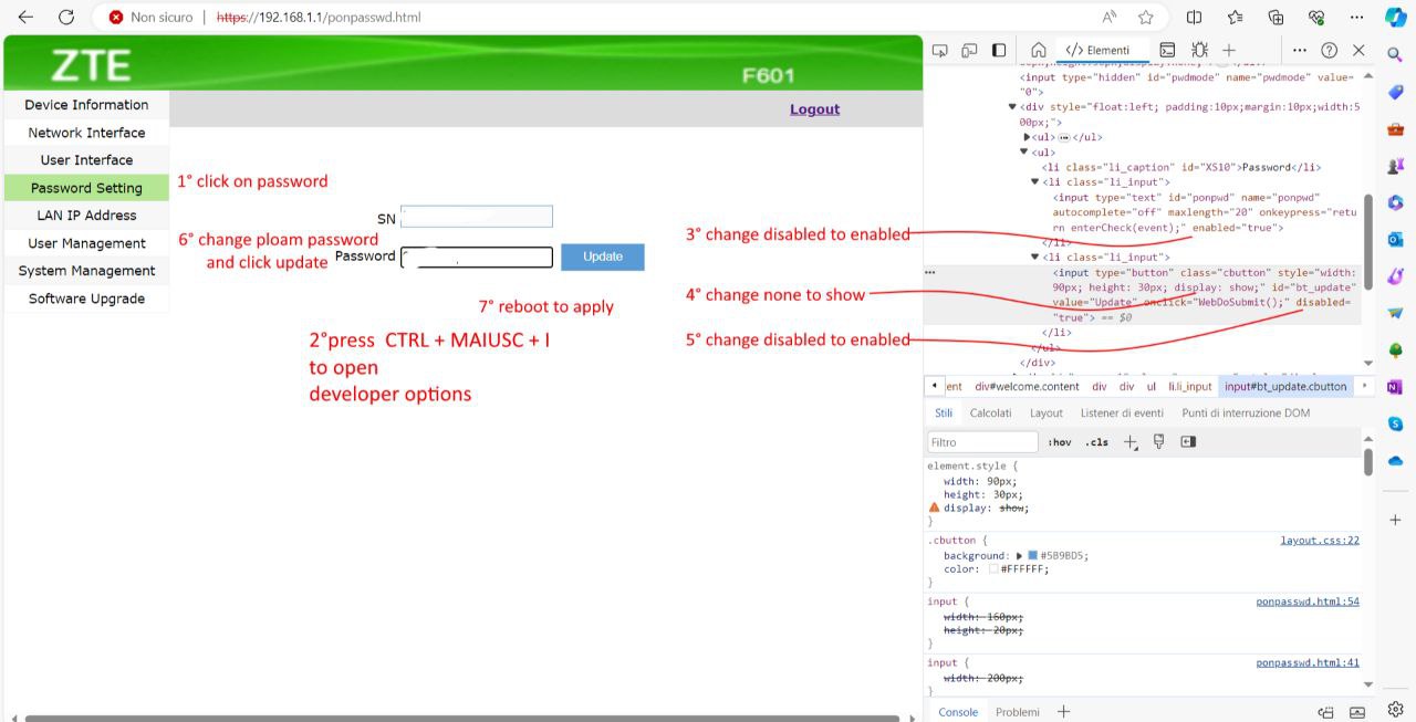 F6005 procedure for changing the PLOAM password